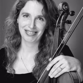 Sarah with viola in black and white